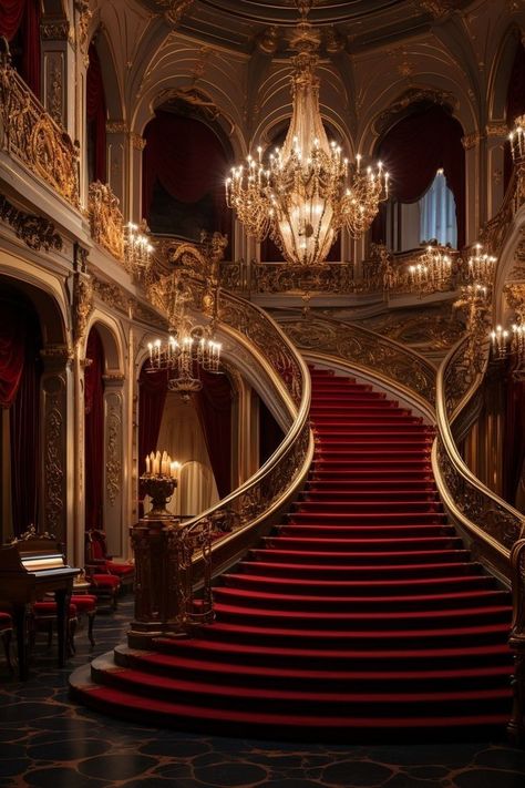 Royal Castles Interior, Grand Stairs, Castle Aesthetic Interior, Elegant Staircase, Red Castle, Castle House Design, Castle Aesthetic, Time To Travel, Dream Life House