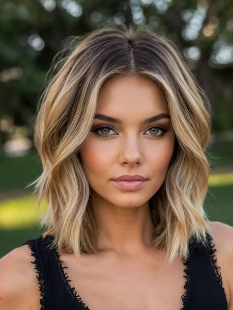 50 Summer Hair Color Ideas for Blondes: A Guide to Stunning Seasonal Shades Brown Hair Blonde Highlights Shoulder Length, Shoulder Length Hair Center Part, Hombre Bob Hairstyles, Balayage Hair Over 50, Transitional Blonde Hair, Blonde Collar Bone Length Hair Curtain Bangs, Olive Skin Tone Hair Color Blonde, Hair For Thinner Hair, Summer Shoulder Length Hair