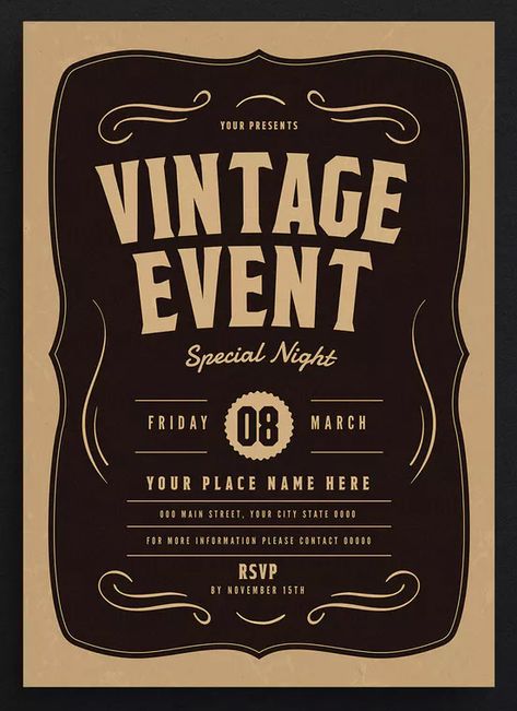 Vintage Event Flyer Template AI, PSD. Download Vintage Event Poster, Event Flyer Design Creative, Vintage Flyer Design, Clothing Sale Poster, Fliers Design, Event Poster Inspiration, Raffle Flyer, Event Poster Design Inspiration, Vintage Flyer