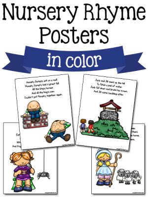 Nursery Rhyme Posters: Free Printables Nursery Rhyme Printables, Nursery Rhymes Preschool Theme, Nursery Rhyme Lessons, Free Nursery Rhymes, Rhyming Preschool, Nursery Rhyme Crafts, Nursery Rhymes Preschool, Nursery Rhyme Theme, Nursery Rhymes Activities