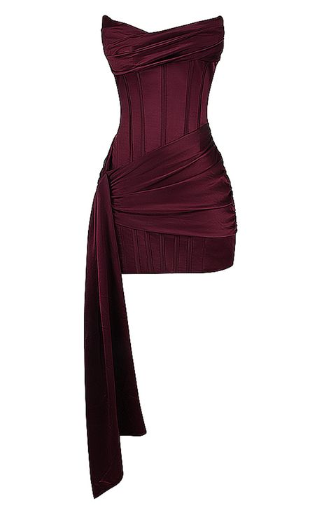 Strapless Draped Corset Dress Burgundy Modern Corset Outfit, Homecoming Inspo, Draped Corset, Burgundy Homecoming Dresses, Homecoming Outfits, Looks Party, Prom Dress Inspiration, Pretty Prom Dresses, Dresses Party