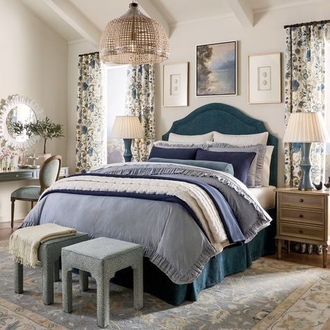 Create an oasis of serenity 💙 Blend shades of blue to craft a tranquil escape from the hustle and bustle. Ballard Designs Bedroom Inspiration, Ballard Designs Bedroom, Ticking Stripe Bedding, Holiday Furniture, Bed And Bath, Best Sheets, Chaise Lounge Sofa, Daybed With Storage, End Of Bed Bench