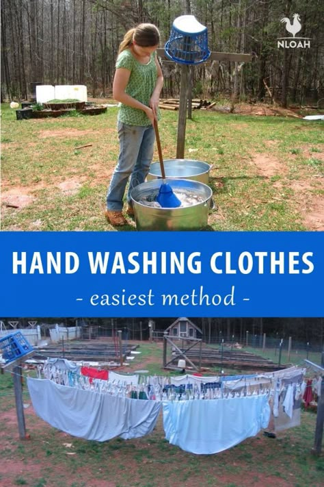 Here's a fantastic way to hand wash clothes without growing tired, or breaking your back! #homesteading Doing Laundry By Hand, Washing Laundry By Hand, How To Hand Wash Clothes, Hand Wash Clothes, Hand Washing Clothes, Washing Clothes By Hand, Handwashing Clothes, Survival Skills Emergency Preparedness, Off The Grid Living