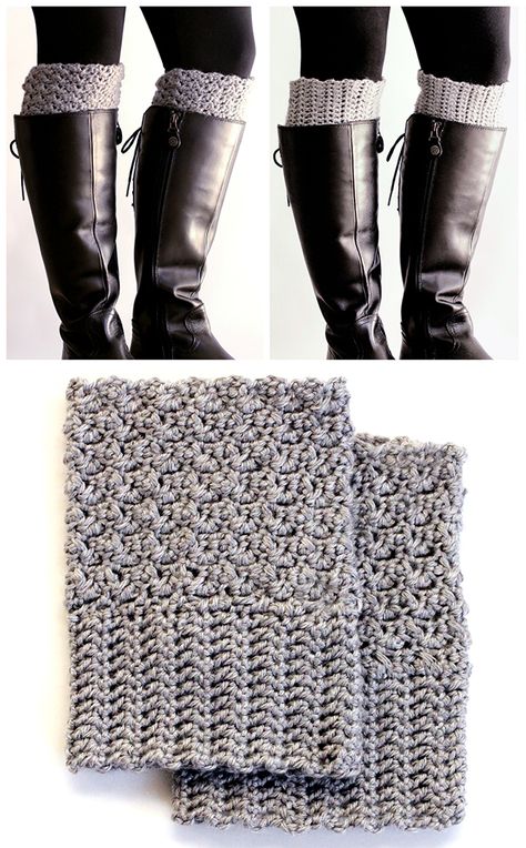 FREE PATTERN. Get the cute chunky sock look, without having the bulk in your boots. Crochet these easy reversible boot cuffs. @Rhonda Alp Alp Alp Loose love the gray and brown! Crochet Boot Cuff Pattern, Crochet Boot Cuff, Boot Cuff Pattern, Crochet Boot Cuffs, Boot Cuff, Mode Crochet, Crochet Boots, Crochet Socks, Crochet Diy