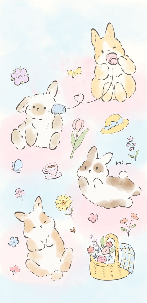 Kawaii Bunny Wallpaper, Bunny Poster, Cute Lockscreens, Cottagecore Art, Bunny Wallpaper, Abstract Art Wallpaper, Bunny Art, Cute Animals Images, Phone Wallpaper Patterns