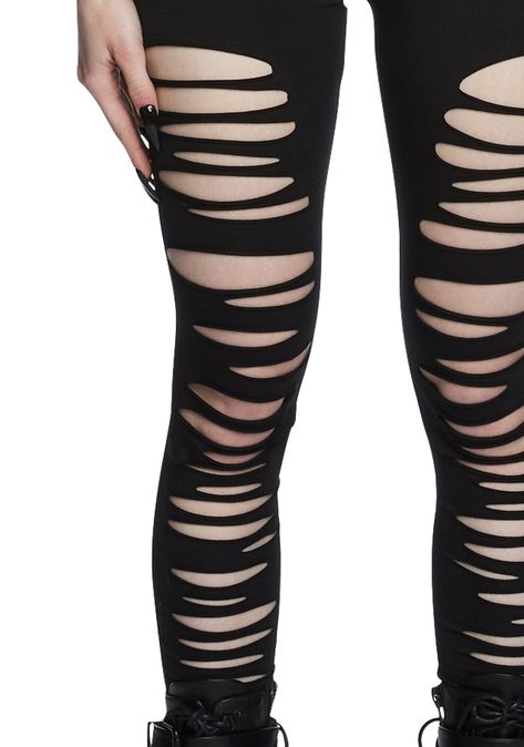 cuz you're infatuated with the darkness. Bewitch them under the full moon in these seductive leggings that have a high waist fit and a shredded design down the front. Related: Goth Pants, Clothing, Platform Boots, Black Aesthetic, and Lingerie. Emo Leggings, Goth Lounge Wear, Goth Workout Clothes, Punk Tights, Women's Grunge Fashion, Punk Outfits Aesthetic, Scenecore Clothes, Comfy Goth, Curvy Alternative Fashion