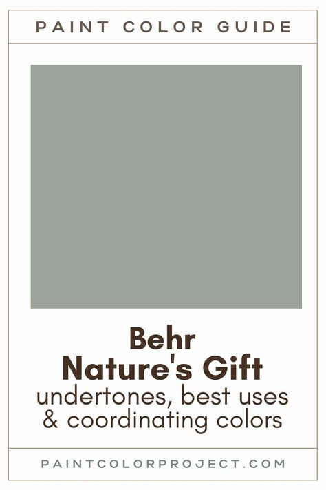 Behr Paint Natures Gift, Behr Greens For Bedroom, Bathroom Wall Colors Behr, Natures Gift Behr, Grey Green Behr Paint Color, Behr Neutral Green Paint Colors, Natures Gift Behr Paint, Behr Nature's Gift, Behr Vintage Paint Colors