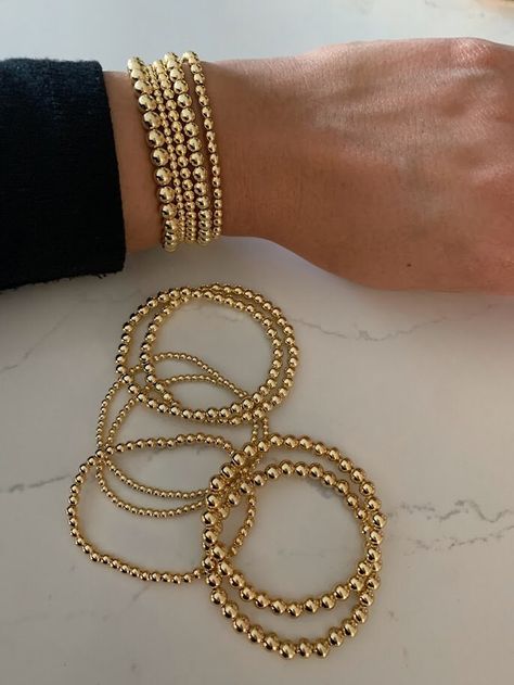 Gold Bracelet Beads, How To Be Preppy, Gold Beads Bracelet, Gold Beaded Bracelets, Xmas Wishlist, Bracelet Stacks, Cuban Link Bracelet, Preppy Jewelry, Beautiful Bracelets