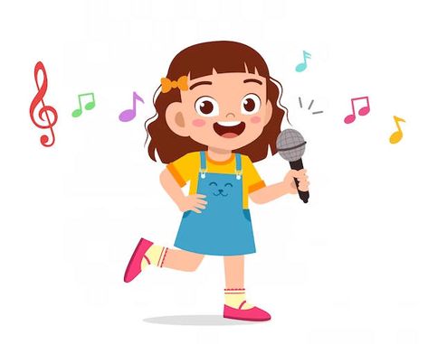 Sing Cartoon, Girl Listening To Music, Singing Drawing, Zestaw Ikon, Kids Singing, Retro Logos, Kids Clipart, Illustrator Tutorials, Art Drawings For Kids