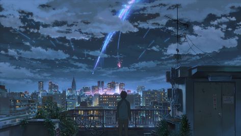 follow me if you love anime ➐ on Twitter: "Night Skies in Anime 🌌… " Universe City, Kimi No Na Wa Wallpaper, Your Name Wallpaper, 3840x2160 Wallpaper, Chill Wallpaper, Outfit Ideas Anime, Your Name Anime, Bc Wallpaper, Computer Wallpaper Aesthetic