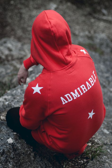 Red Hoodie by Admirable http://admirable.co Red Hoodie Outfit Men, Red Hoodie Outfit, Hoody Outfits, Aesthetic Dpz, Hoodie Outfit Men, Fashion Poster Design, Hacker Wallpaper, Mens Photoshoot Poses, Fashion Model Photography