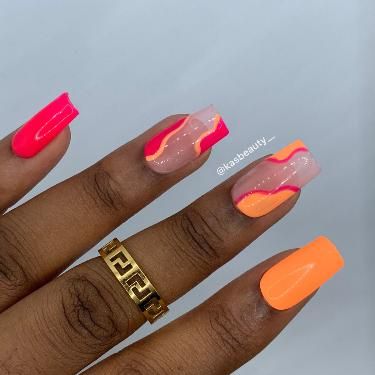 https://artofrelationships.myshopify.com/ Summer Nail Designs Natural Nails, Summer Nails Square Acrylic, Summer Nails On Short Nails, Nail Ideas Colourful, Med Length Square Acrylic Nails, Neon Colour Nails, Neon Orange And Neon Pink Nails, Holiday Neon Nails, Festival Nails Almond Shape