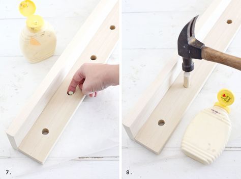 Make your own peg rail- perfect for accessorizing in the kitchen! Peg Rail Shelf, Shaker Peg Rail, Rail Shelf, Peg Rail, Shaker Pegs, Shelf Diy, A Beautiful Mess, Diy And Home Improvement, Diy Bathroom Decor