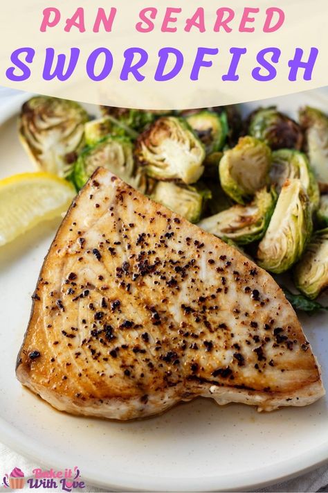 My quick and easy pan-seared swordfish is exactly what you need for a simple but delightfully tasty weeknight seafood dinner! It’s lightly seasoned with a buttery lemon pepper sauce and it’s on the table in no time at all! BakeItWithLove.com #bakeitwithlove #pansearedswordfish #fillets #steaks #lemon #datenight #seafood Pan Fried Swordfish, Swordfish Steak Recipe Baked, Baked Swordfish Recipes Ovens, Fried Swordfish Recipes, Swordfish Recipes Pan Seared, Pan Seared Swordfish, Baked Meats, Swordfish Steak Recipe, Baked Swordfish