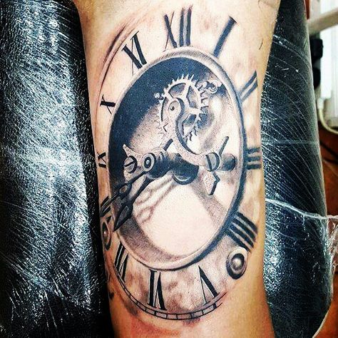 Clock tattoo, time peace 3d Clock Tattoo Design, Time Passing Tattoo, Old Clock Tattoo, Time Clock Tattoo, Time Piece Tattoo, Clock Tattoo Sleeve, Clock Tattoos, Tiger Tattoo Sleeve, Tattoo Son