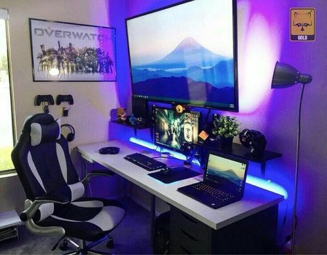 Gamer Room Diy, Luxury Game Room, Modern Game Room, Pc Games Setup, Girly Games, Game Room Lighting, Game Room Kids, Entertainment Center Design, Video Game Rooms