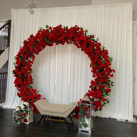 Red Decorations, Engagement Stage Decoration, Wedding Sign Decor, Wedding Background Decoration, Wedding Entrance Decor, Wedding Decoration Ideas, Red Backdrop, Wedding Stage Design, Ganpati Decoration Design