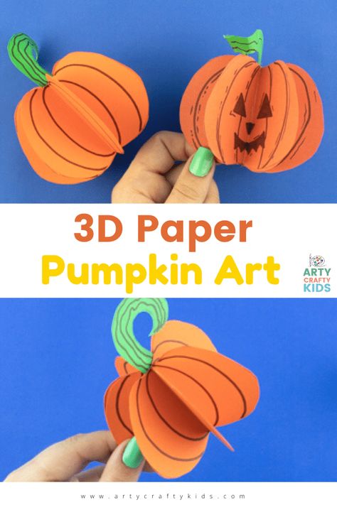 Looking for a quick and easy paper pumpkin craft? These charming paper pumpkins are great for kids of all ages to make. It's a lovely Autumn craft for celebrating Halloween, Harvest and Thanksgiving and once the children have mastered the process of making one paper pumpkin, many more will be sure to follow. Pumpkin Paper Crafts For Kids, 3d Pumpkin Craft Preschool, Pumpkin Arts And Crafts For Kids, 3d Pumpkin Craft, Pumpkin Crafts Preschool, Pumpkin Patch Craft, Paper Apple, Paper Pumpkin Craft, Lantern Craft