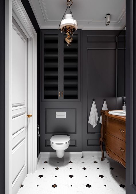 French Toilet Design, Contemporary Classic Bathroom, French Style Bathroom Ideas, Classic Toilet Design, French Bathroom Design, Classic Style Bathroom, Paris Bathroom Decor, French Style Bathroom, Classic Bathroom Decor