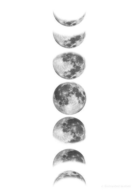 Printable Posters Black And White, Black Wall Prints, Lunar Phases Tattoo, Poster Prints Black And White, Phases Of The Moon Tattoo, Black And White Printables, Moon Cycle Tattoo, Moon Black And White, Moon Phase Art