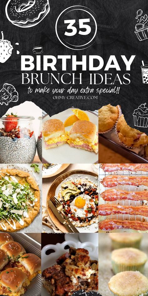 Transform your next birthday celebration into a delightful birthday brunch with our collection of 35 inspiring ideas! Find a variety of mouthwatering recipes that range from soft and fluffy pastries, breakfast casseroles, drinks and a DIY pancake station. Celebrate in brunch style with us as we toast to another year of happiness and unforgettable moments!  #BrunchBirthday #BirthdayIdeas #PartyFoods #BrunchIdeas #BirthdayBrunch Kids Birthday Brunch Ideas, Birthday Breakfast Brunch Ideas, 40th Birthday Brunch For Men, Birthday Brunch Cake Ideas, Birthday Brunch Ideas For Husband, 21 Birthday Brunch, Birthday Brunch Theme Ideas, Toddler Brunch Birthday Party, Birthday Brunch Food Ideas