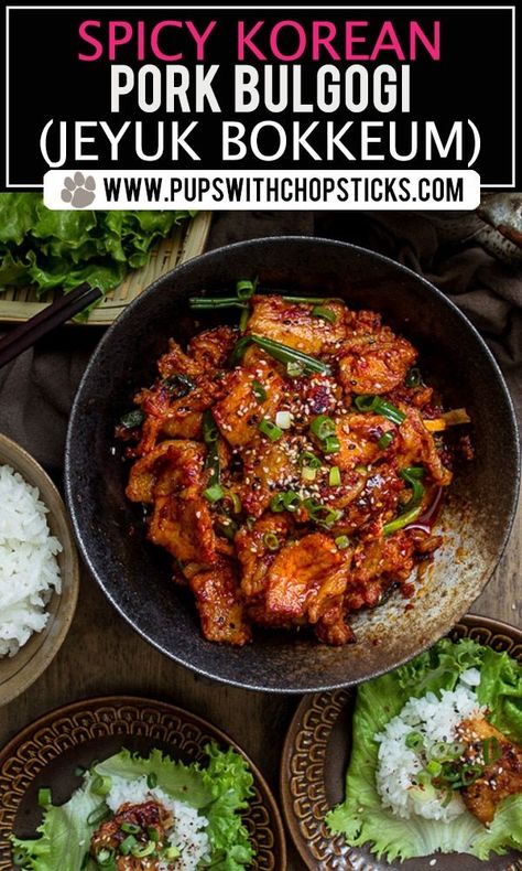 Korean Pork Bulgogi Recipe, Korean Pork Bulgogi, Jeyuk Bokkeum, Pork Bulgogi Recipe, Korean Pork Belly, Pork Bulgogi, Koreansk Mad, Koreansk Mat, Korean Pork