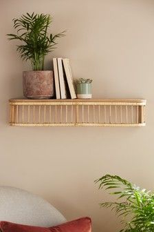 Rattan Wall Shelf, Rattan Bedroom, Floating Wall Shelf, Rattan Wall, Japandi Decor, Uni Room, Floating Wall Shelves, Floating Wall, Room Ideas Bedroom