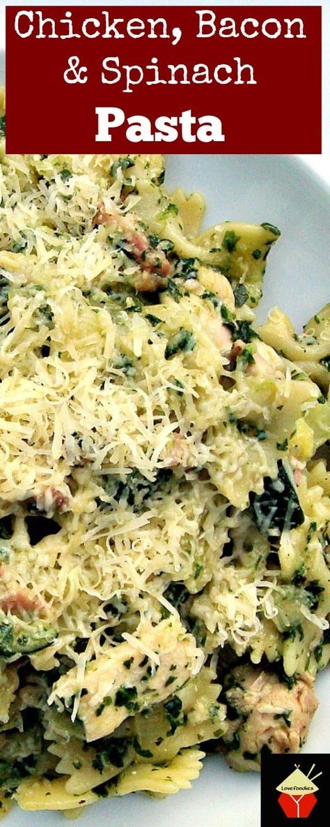 Bacon Spinach Pasta, Chicken Bacon Spinach Pasta, Quail Recipes, Spinach Pasta Recipes, Moms Recipes, Diy Easy Recipes, Tasty Chicken, Budget Recipes, Dinner Night