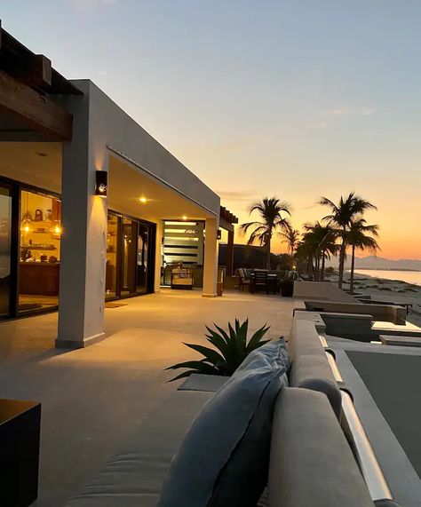 California Aesthetic House, Cabo Airbnb, Mexico Airbnb, Glass Sliding Doors, Beachfront Home, Mega Mansions, Mexico Beach, Desert Oasis, Baja California Sur