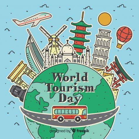 World Tourism Day Poster, Tourism Day Poster, Tourism Drawing, Tourism Illustration, Travel Doodle, London Sketch, Passport Design, Cover Page For Project, Tourism Design