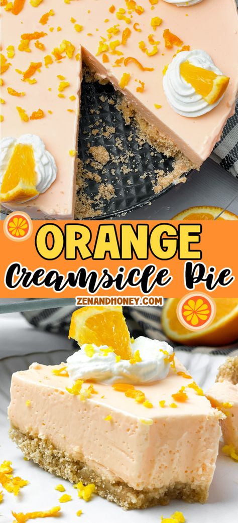 Looking for the perfect summertime pie recipe? This orange jello pie is a light and fresh summer treat that is perfect for those who love fruity desserts. If you want to try something new other than the usual chocolate desserts, this orange creamsicle pie is for you. Easy Cold Pie Recipes, Frozen Pies Recipes Desserts, Refrigerator Pies Recipes, Beach Deserts, Orange Dreamsicle Dessert, Easy Summer Pies, Orange Jello Recipes, Jello Pie Recipes, Chocolate Orange Pie