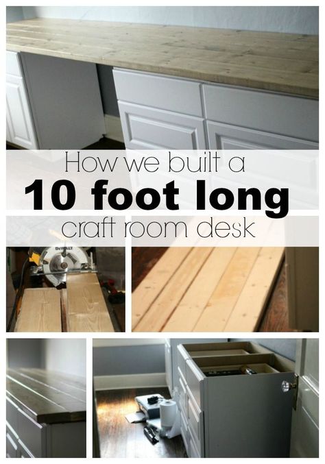 how we built a 10 foot long craft room office desk Grunge Closet, Craft Room Desk, Small Craft Rooms, Dream Craft Room, Attic Renovation, Attic Remodel, Room Desk, Attic Rooms, Craft Room Storage