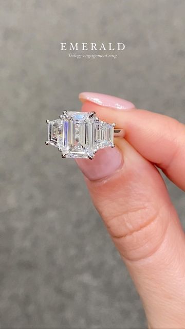 Engagement rings Hatton Garden jewellers on Instagram: "Drool worthy three- stone ring 🤤 This 3.2ct Emerald Cut Stone with trapezoid on either side engagement ring is the star of the show! 💫Follow us for daily inspiration💫" Emerald Cut Engagement Rings Vintage, Three Stone Engagement Rings Emerald, Dig Jewelry, Trilogy Engagement Ring, Emerald Cut Diamond Ring, Engagement Ring Inspiration, Bespoke Engagement Ring, Emerald Engagement Ring Cut, Dream Engagement