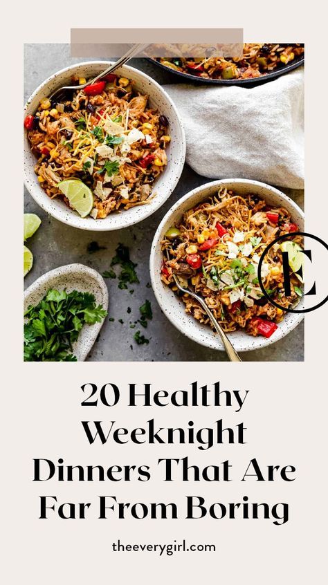 On your next grocery run, shop with these 20 healthy dinners in mind and set yourself up for a better (and a little bit healthier) week ahead. Weekday Dinners Healthy, Weeknight Paleo Dinner, Weeknight Dinner Mediterranean, Beachbody Dinner Recipes, Easy Healthy Weekend Dinner, Non Boring Dinner Ideas, Healthy Not Boring Meals, Weekday Healthy Meals, Weekend Healthy Meals