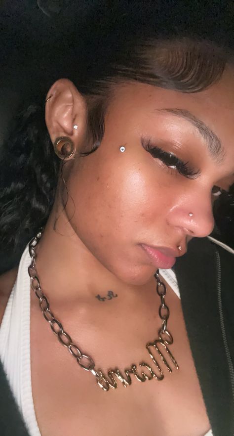 Facial Dermal Piercing, Face Dermal Piercing, Face Dermal, Chest Piercing, Ashley Piercing, Monroe Piercings, Medusa Piercing, Alt Makeup, Face Piercings