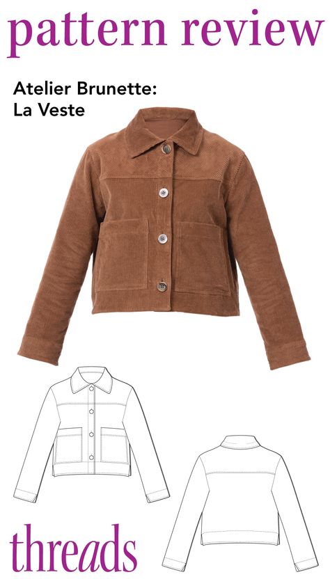 This classic waist- or hip-length unlined jacket offers a comfortable fit. Womens Jacket Patterns Sewing, Corduroy Jacket Pattern, Free Jacket Pattern, Free Jacket Pattern Sewing, Diy Jacket Sewing, Diy Jacket Pattern, Short Jacket Pattern, Western Jacket Women, Sewing Jacket