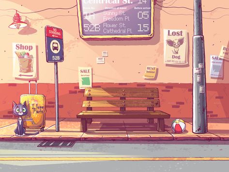 Casual Game - Bus stop Bus Illustration, Bus Cake, Bus Stop Design, Lofi Art, Room Children, Senior Project, Clothing Design Sketches, I Love Paris, Paris Love