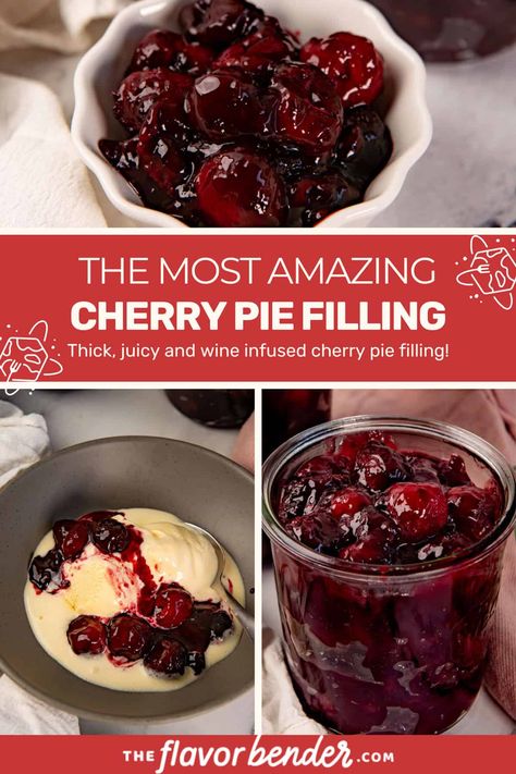 Easy, delicious homemade cherry pie filling with a concentrated cherry flavor base + juicy, whole cherries for TWO layers of great fruit flavor! Make with fresh or frozen cherries. Frozen Cherry Pie Filling, Frozen Cherry Pie, Cherry Pie Filling Recipes Easy, Cherry Trifle Desserts, Homemade Cherry Pie Filling, Fresh Cherry Pie, Cherry Trifle, Homemade Cherry Pie, Cherry Pie Filling Recipes