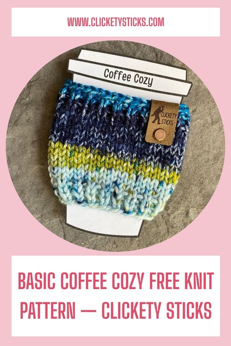 Use up those yarn scraps with this quick, easy to knit coffee cozy. Simple free knitting pattern is perfect for beginners and a fun stash buster for experienced knitters. Knitting Mug Cozy, Easy Knitting Projects To Sell, Knit Crafts To Make And Sell, Knitted Coffee Mug Cozy Free Pattern, Cup Cozy Knitting Pattern Free, Knit Koozie Pattern, Popular Knitted Items To Sell, Yarn Cozy Crochet Pattern, Knit Coffee Sleeve Pattern Free