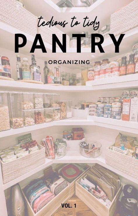 Ready to do it yourself?? Organize your pantry with the secret skills of a professional organizer! In this helpful digital download you will learn Tedious to Tidy's step by step process in taking your pantry from chaos to instagram worthy! In this 9 page downloadable you will learn about editing, staging, the do's/dont's and a checklist with categories your pantry should have! Pantry Organization Lazy Susan, Garde Manger Walk In, Aesthetic Pantry Organization, Small Pantry Shelving, Closet Pantry Organization, Walk In Pantry With Appliance Counter, Hidden Pantry Walk In, Narrow Walk In Pantry, Small Walk In Pantry Layout