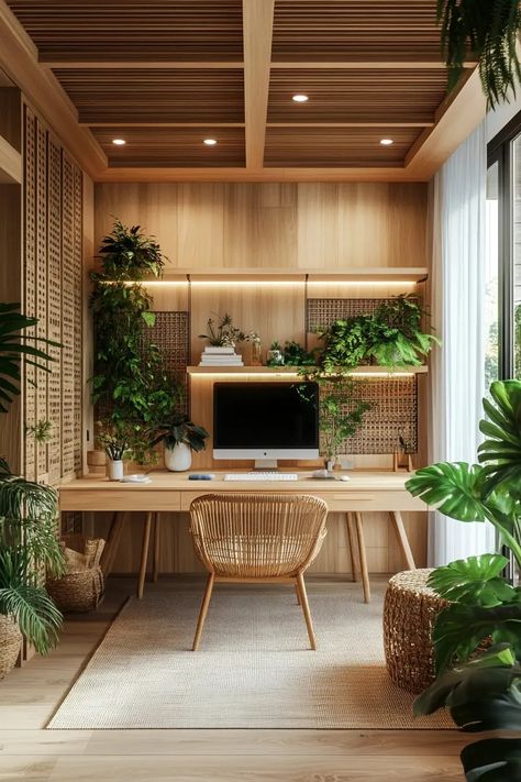 40 Japandi Office Design Ideas for a Balanced and Peaceful Space Japandi Commercial Design, Home Office Scandinavian Style, Mid Japandi, Japanese Office Design, Japandi Workspace, Scandinavian Japanese Interior, Japanese Home Office, Japanese Scandinavian Interior, Japandi Office Design