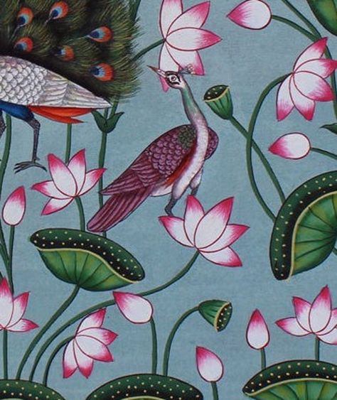 Buy Painting of Peacock in Kamal Talai Pichwai of Peacock Painting Online in India - Etsy Painting Of Peacock, Kamal Talai, Wall Decor Indian, Pichwai Art, Pichwai Painting, Kalamkari Painting, Lotus Art, Peacock Painting, Pichwai Paintings