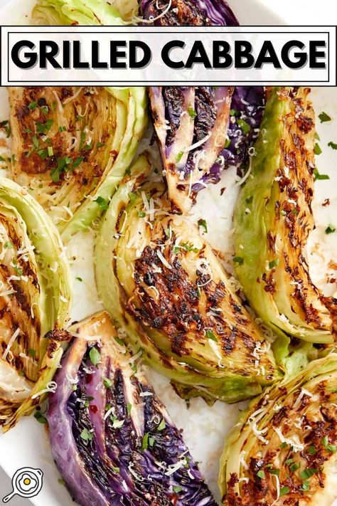 Grilled Cabbage Grilled Red Cabbage, Grilled Cabbage In Foil, Grilled Cabbage Salad, Vegetable Bbq Sides, Blackstone Cabbage, Grilled Napa Cabbage Recipes, Grilling Cabbage, Grill Cabbage, Cabbage On The Grill