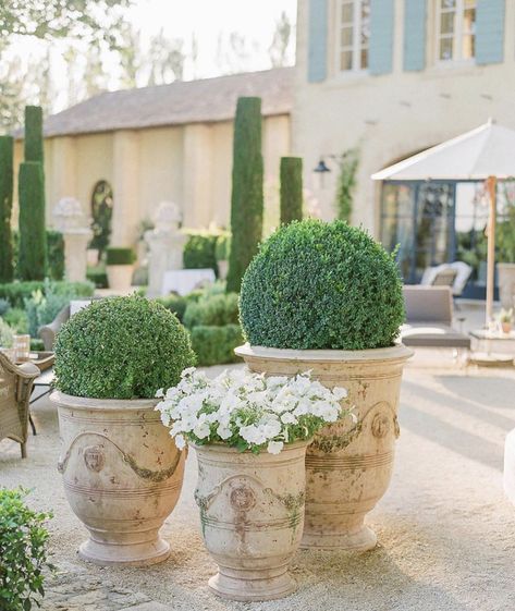 Patios Ideas Front Yard, Anduze Pot, Pool Planters, Dirt Therapy, Big Pots, Patio Awnings, Provence Garden, French Country Garden, Nancy Meyers