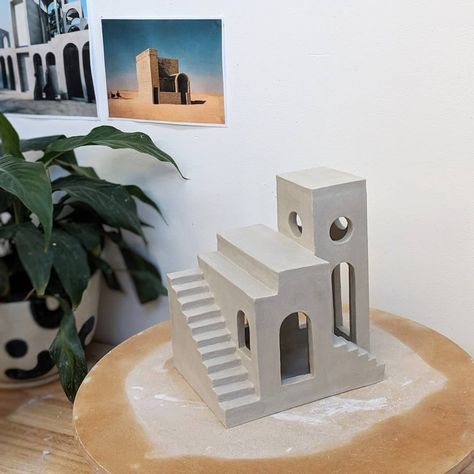 Ceramic Artist Melbourne on Instagram: “New shapes, new dwelling // Work in progress for the upcoming exhibition 'Form and Assemble' at @bisquestudio. 9th-11th August. More…” Ceramic Architecture, Clay Building, Roblox Studio, Balloon Surprise, Mud House, House Lamp, Ceramics Inspiration, Figure Display, Architectural Sculpture