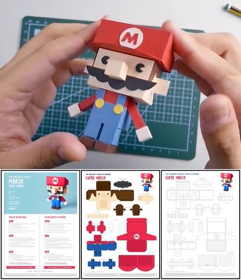 Super Mario Origami, Super Mario Papercraft, Mario Crafts For Kids, Mario Papercraft, Paper Toy Template, Paper Toy Design, Mario Crafts, Fun Rainy Day Activities, Paper Craft Template