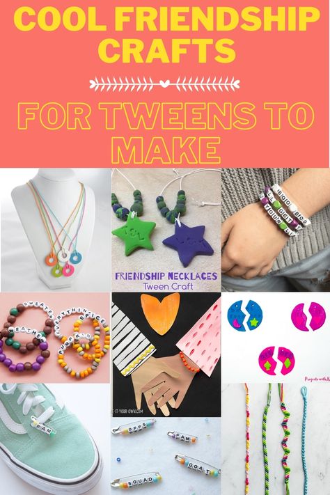 Necklaces, artwork, bracelets and more! Share the love with your BFF with these creative friendship crafts for tweens. #tweencraftsforgirlsdiyprojects #teencraft #diyactivitiesforteenagers #tweencraft #campcraftsforteens #teengirlactivities #friendshipcraftsfortweens Friendship Gifts Kids, Friendship Crafts For Teens, Friendship Activities For Teens, Friendship Crafts For Kids, Friendship Projects, 2024 Friendship, Crafts With Friends, Bff Crafts, Friendship Craft