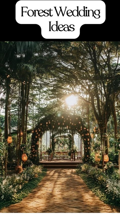 magical forest wedding arch Wedding Decor Enchanted Forest, Boho Enchanted Forest Wedding, Forest Chapel Wedding, Forestry Wedding Theme, Magical Forest Wedding Fairytale, Ferns Wedding Decor, Indoor Forest Wedding, Wedding In Woods, Forest Green Wedding Theme