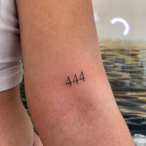 444 Tattoos: 20+ Design Ideas, Symbolism and Meaning - 100 Tattoos 444 Tattoo Minimalist, 444 Arm Tattoo Ideas, Dainty Angel Number Tattoos, Simple 444 Tattoo, 444 Fonts Tattoo, 444tattoo Ideas, 222 Forearm Tattoo, 3 Numbers Tattoo, 444 Angel Tattoo Ideas