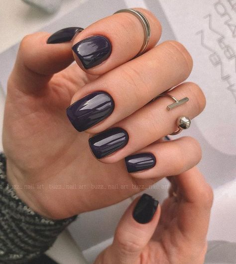 18 Nail Designs For Every Mood Short Square Nails Dark Color, Dark Gray Manicure, Short Square Dark Nails, Simple Fall Nails Short Square, Short Dark Nail Inspiration, September Nails Square, Fall Mani Pedi Combos 2023, Dark Gel Nails Short, Dark Neutral Nails